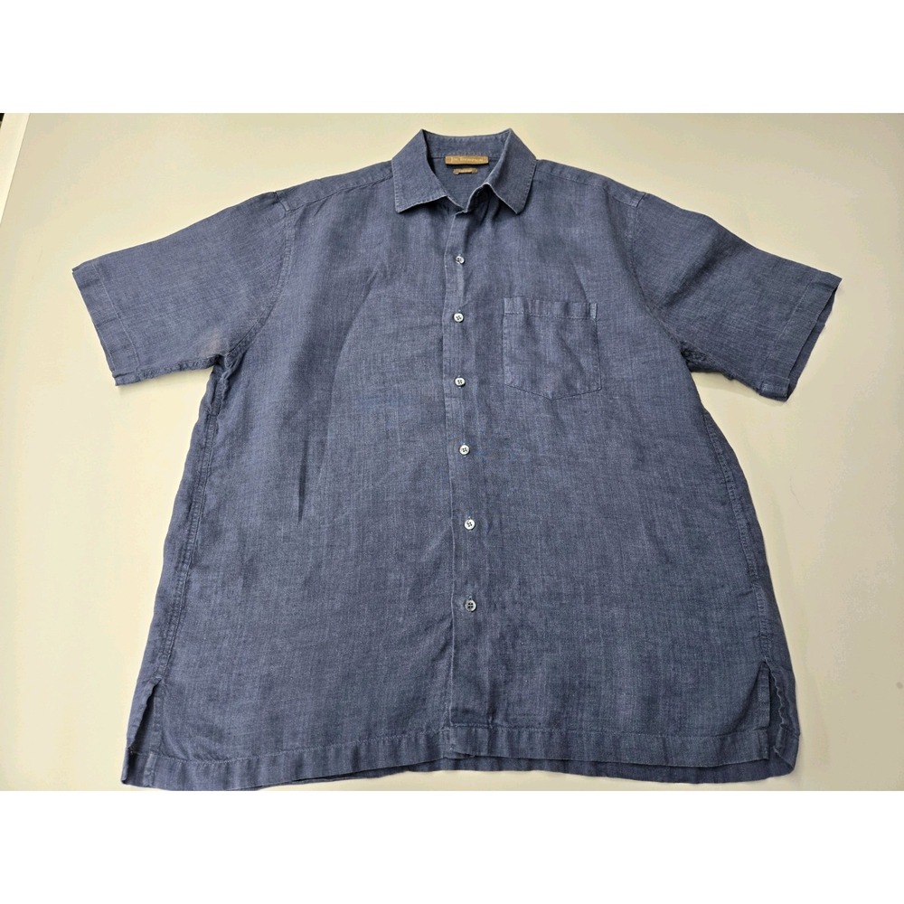 Jim Thompson Men's Short Sleeve Irish Linen Button Up Shirt Navy Size Large
